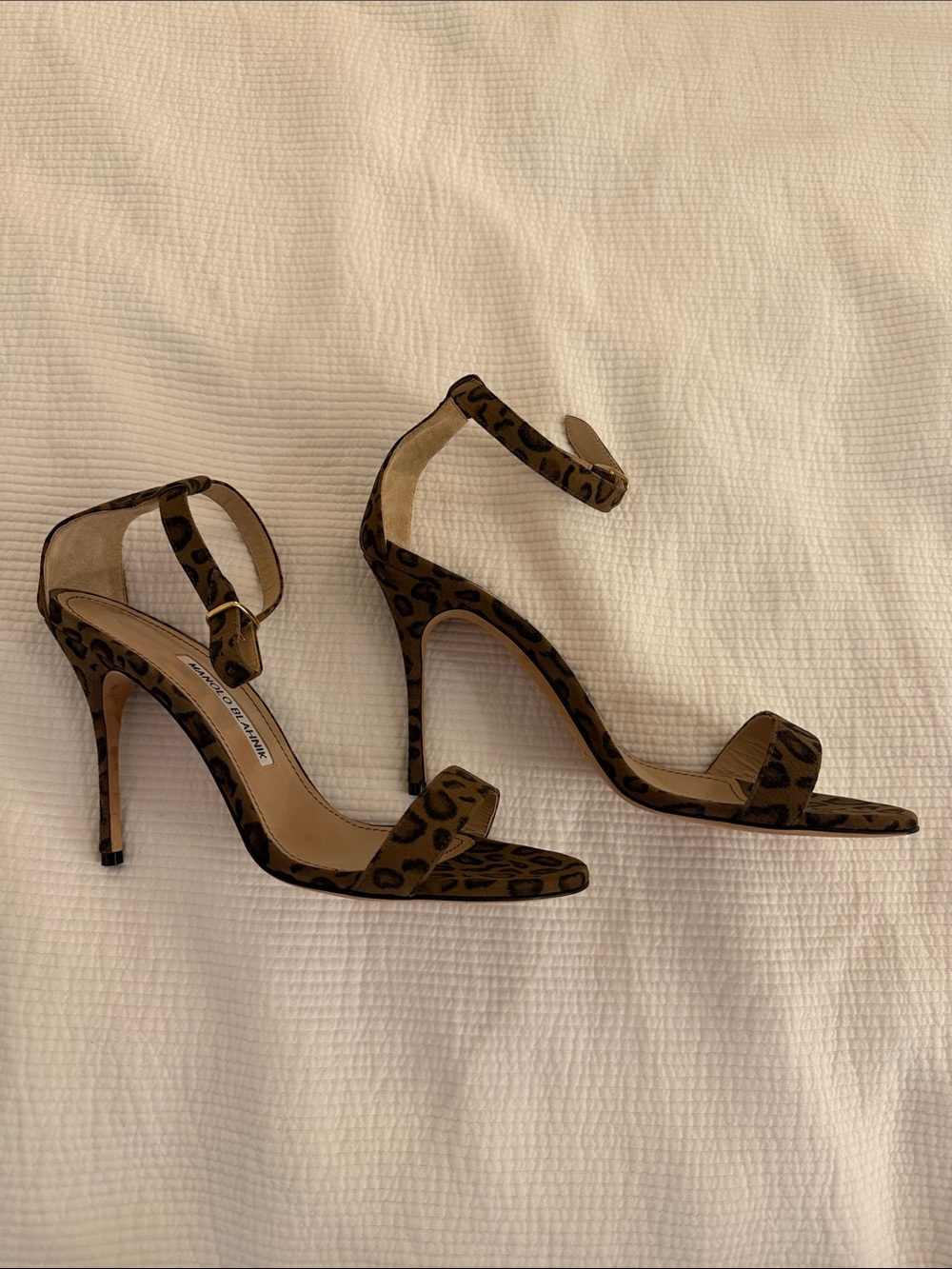 Manolo Blahnik Leopard Print Suede Ankle-Strap Stilettos - Brown/Black